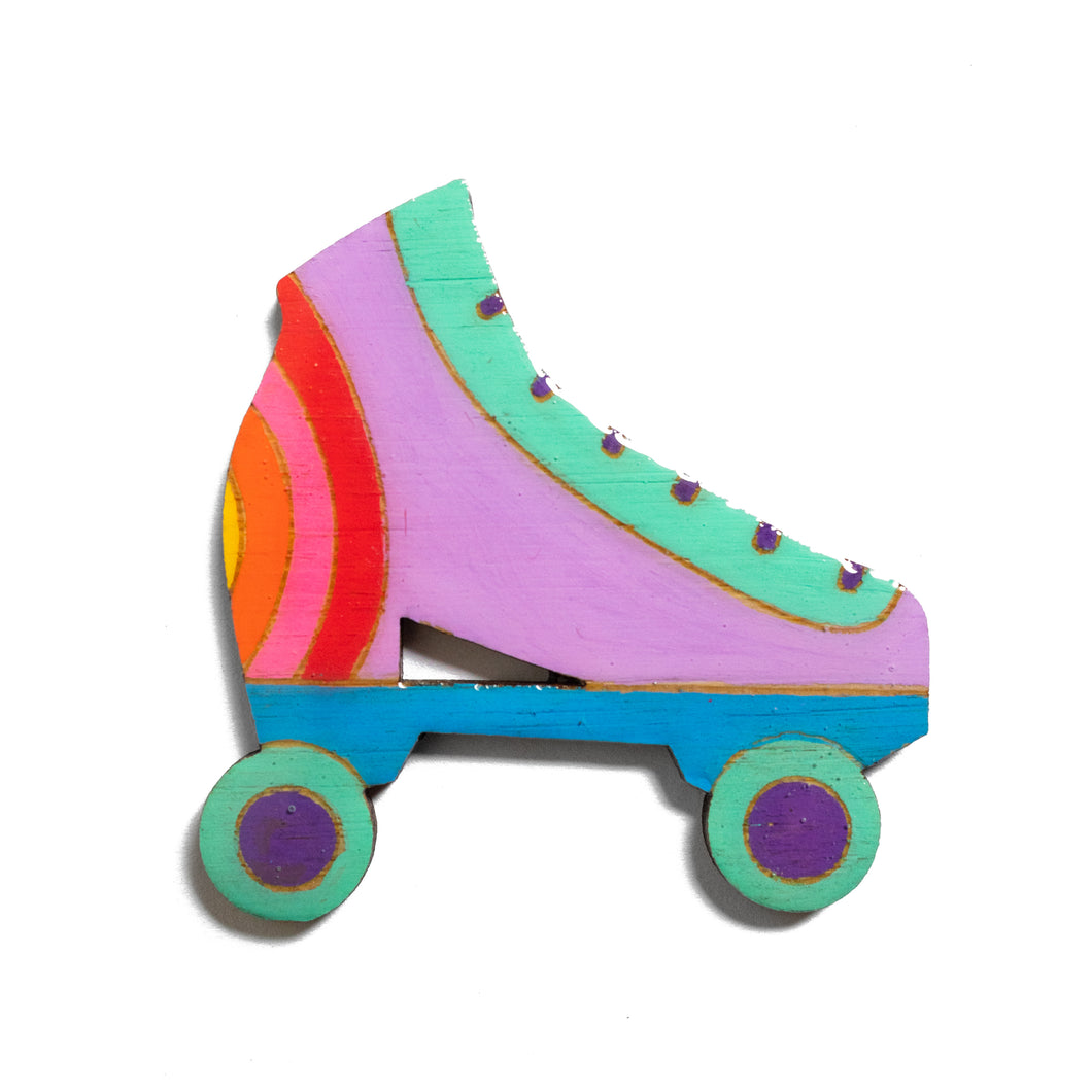 Roller Skate wood brooch Lilac