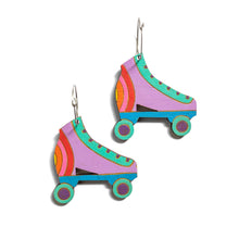Load image into Gallery viewer, Roller Skate wood hoop dangles Lilac

