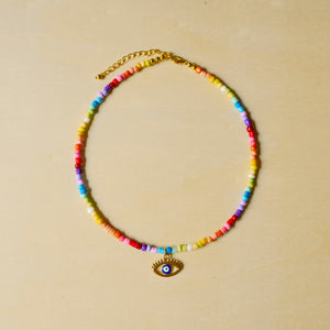 Rainbow Evil Eye hollow beaded necklace