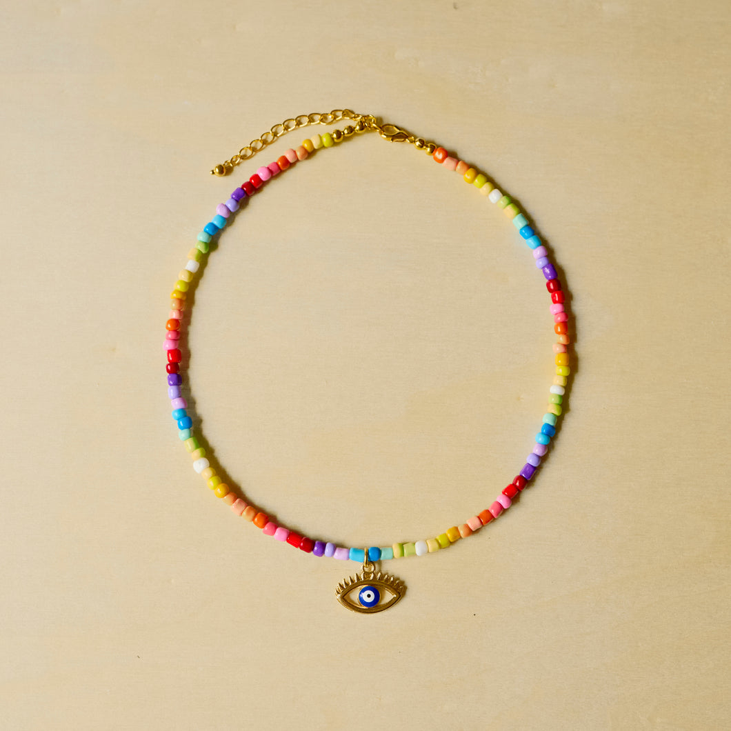 Rainbow Evil Eye hollow beaded necklace