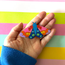 Load image into Gallery viewer, Moth wood brooch Blue
