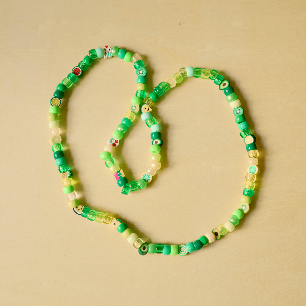 Fruit Festival Green pony & polymer clay bead necklace