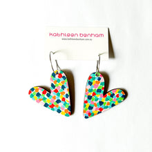 Load image into Gallery viewer, Galentines heart shaped dangles Navy Rainbow
