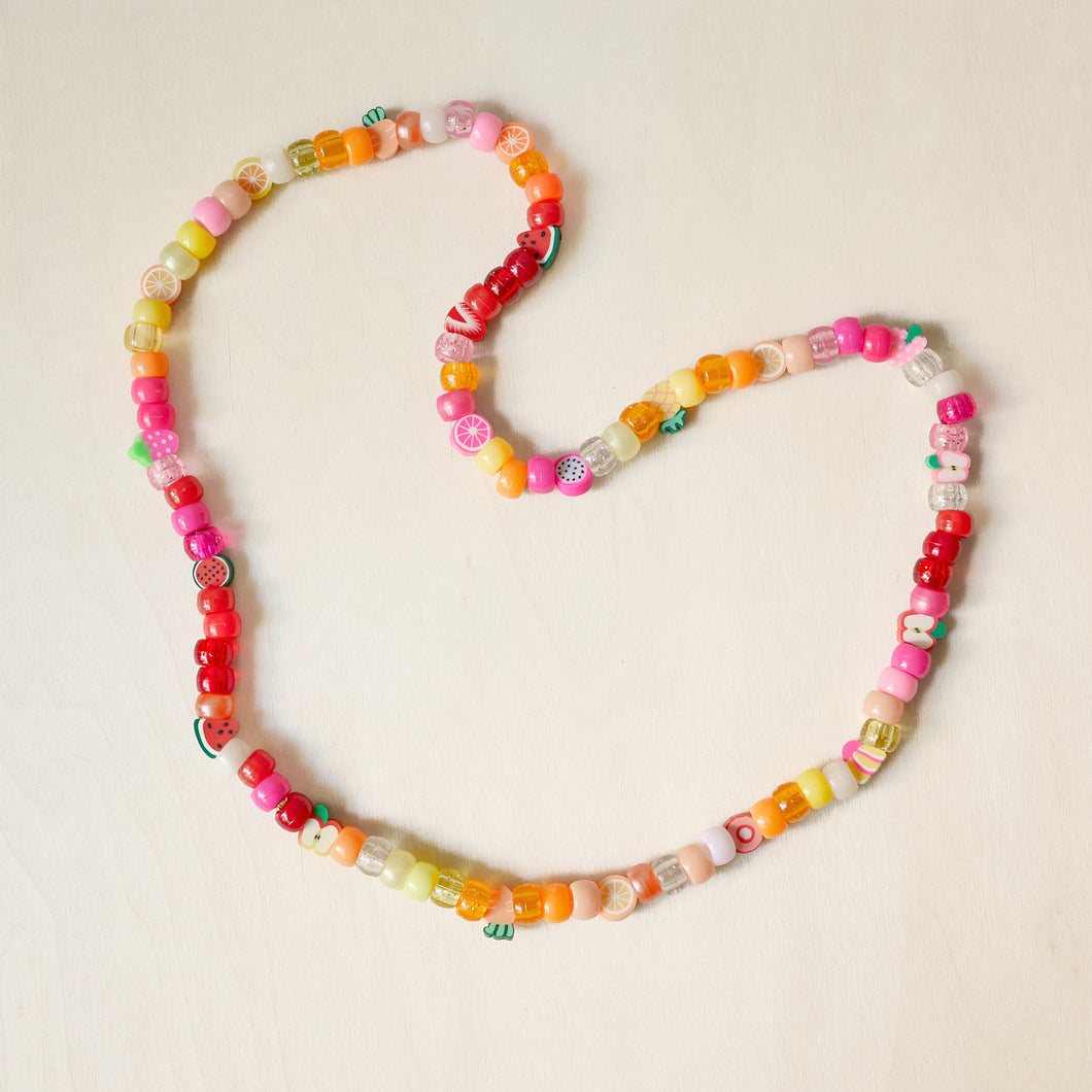 Fruit Frenzy Yellow, Orange, Pink & Red pony & polymer clay bead necklace