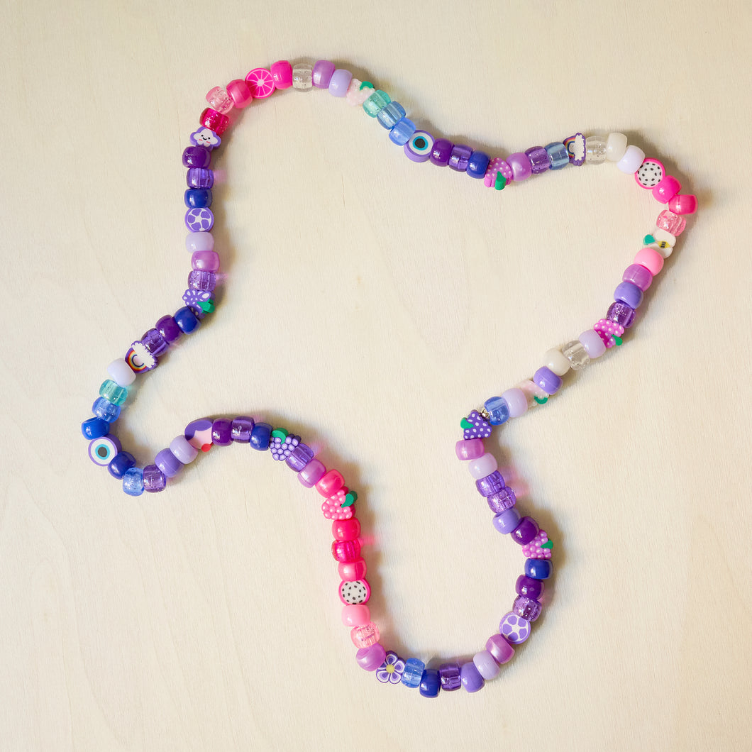 Fruit Frenzy Purple pony & polymer clay bead necklace