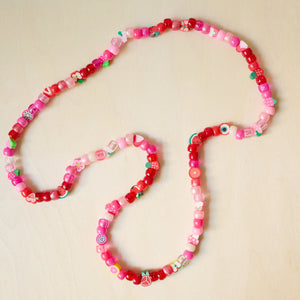Fruit Frenzy Pink & Red pony & polymer clay bead necklace