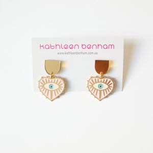 Evil Eye Heart enamel dangle earrings