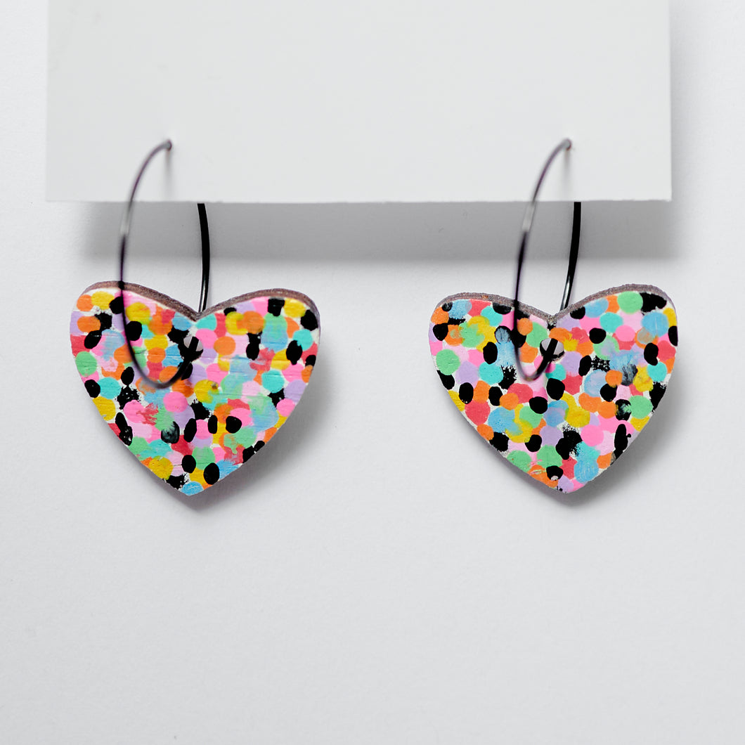 Mini heart wood hoop dangles #4
