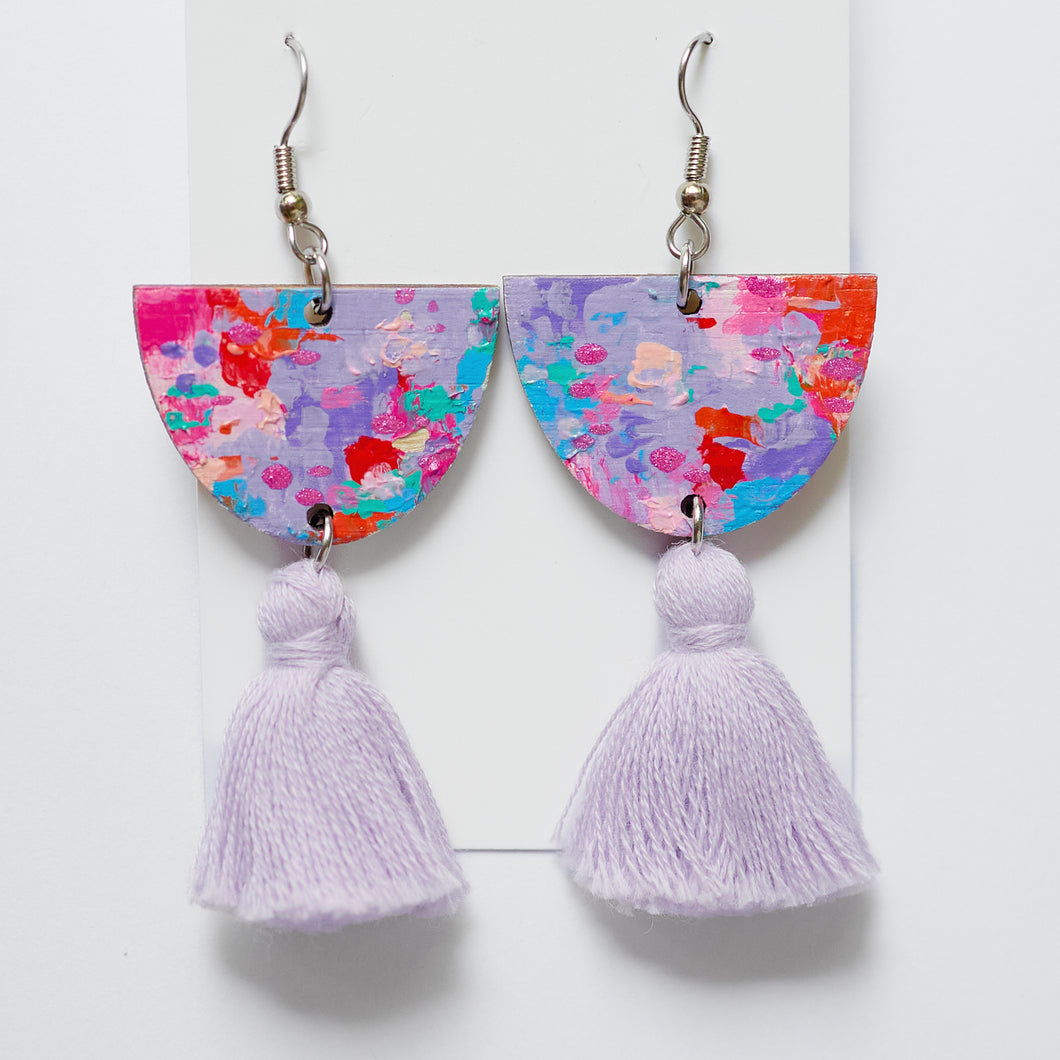 Sophia hand painted wood tassel earrings Lilac