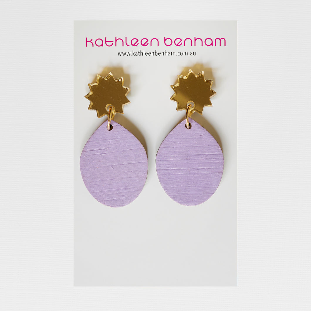 Taylor teardrop hand painted wood dangles Lilac