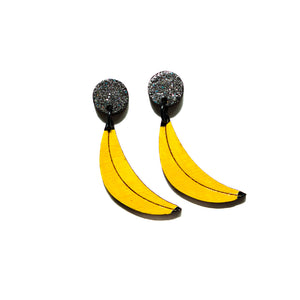 Banana hand painted wood earrings