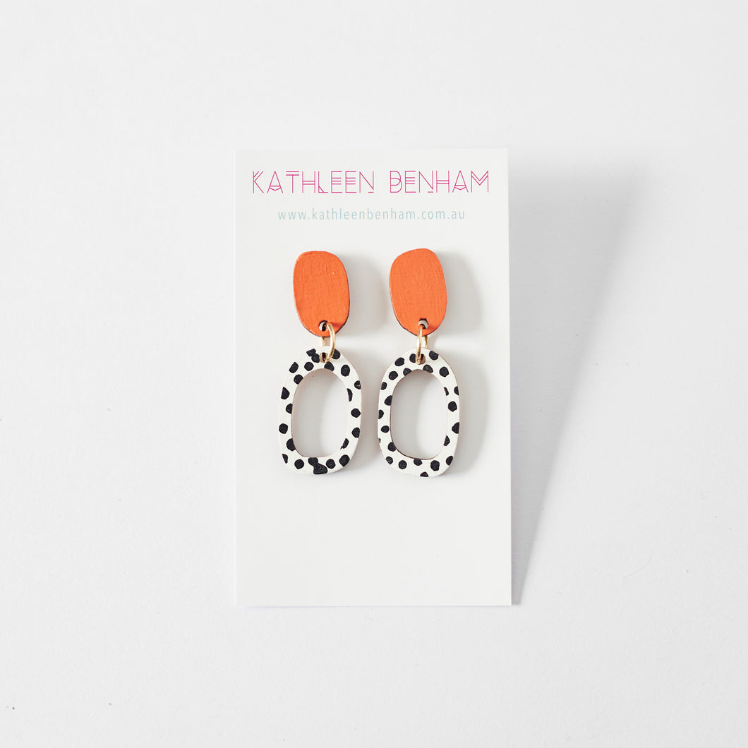 Odette organic oval wood dangles Orange