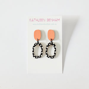 Odette organic oval wood dangles Coral