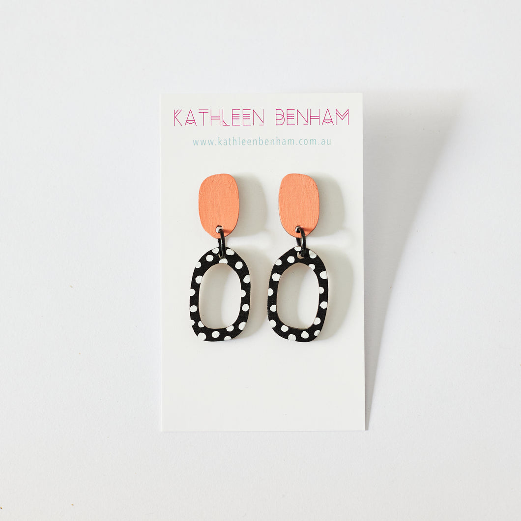 Odette organic oval wood dangles Coral
