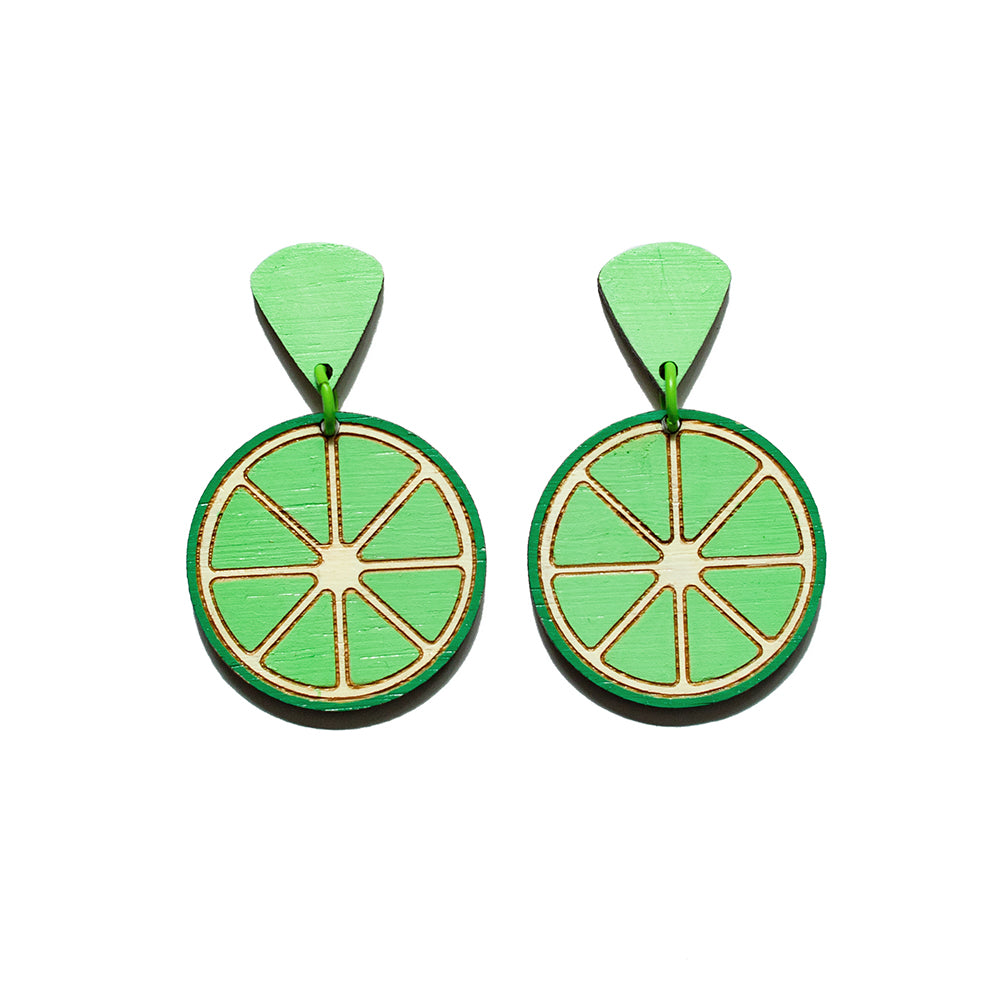 Lime hand painted wood earrings