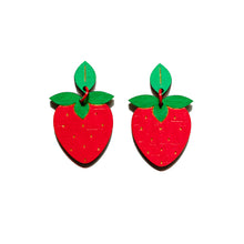 Load image into Gallery viewer, Strawberry hand painted wood earrings
