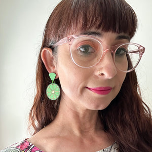 Lime hand painted wood earrings